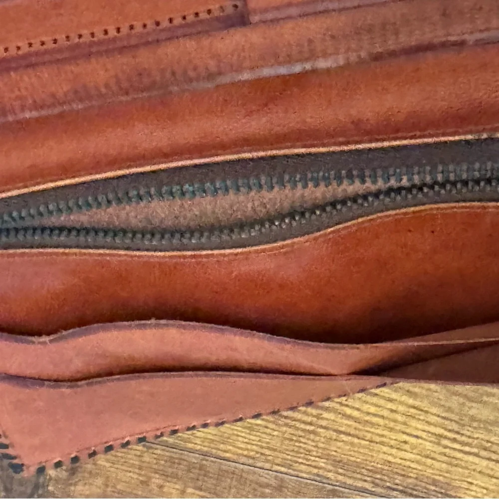 Hand‎ Tooled Brown Leather Aztec Calendar Long Wallet
